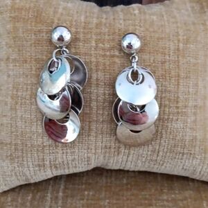 Silver Tone Multi Circle Hanging Post Earrings